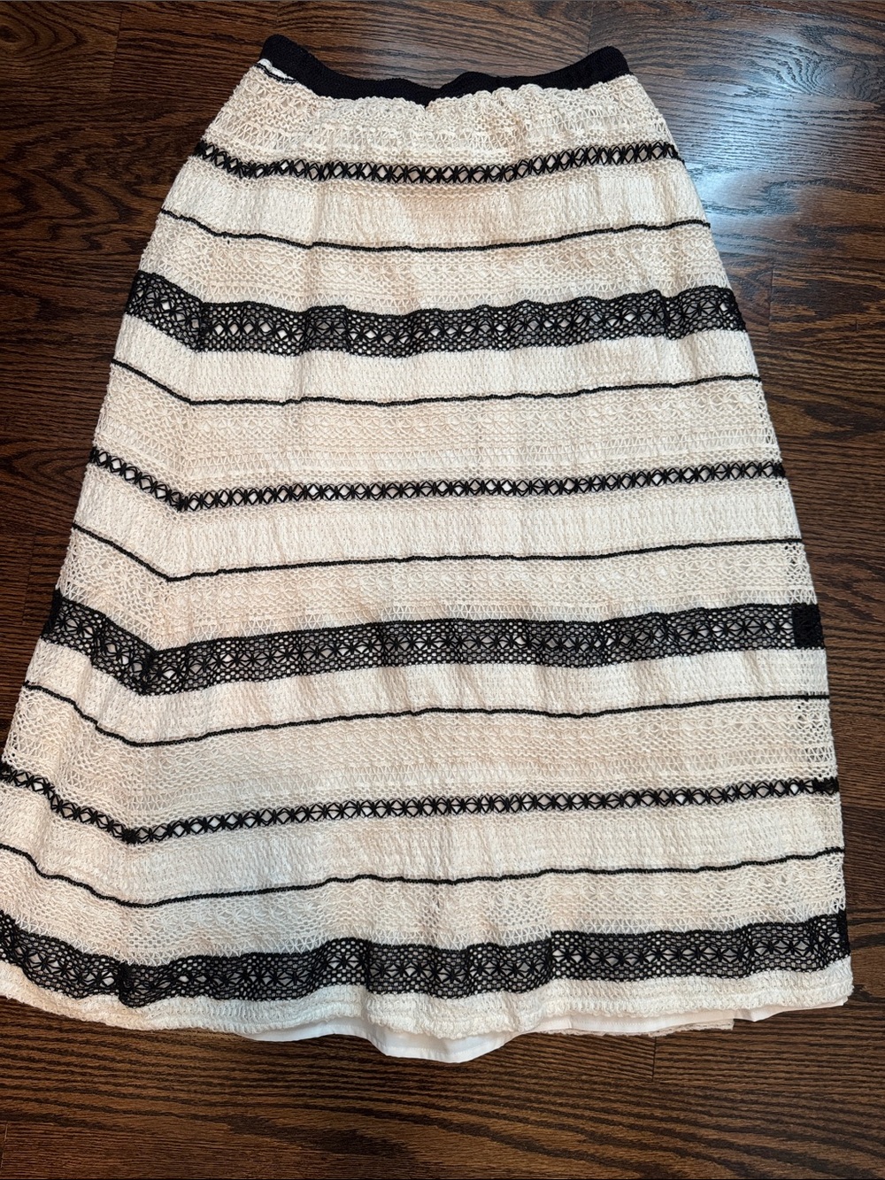 Baltic Born Cream and Black Striped Lace Maxi Skirt